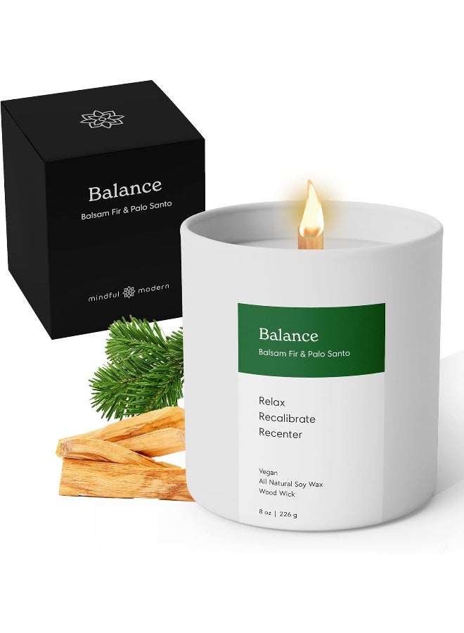 Mindful Modern & Natural Balance Candle | Balsam Fir & Palo Santo Scented | Aromatherapy for Stress Relief, Meditation, Yoga, Chakra Healing, Prayer | Elegant Home Fragrance | Soy Wax | 8oz Glass Jar - Image 1